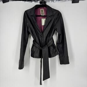 Burning Torch Brown 100% Leather Belted Jacket